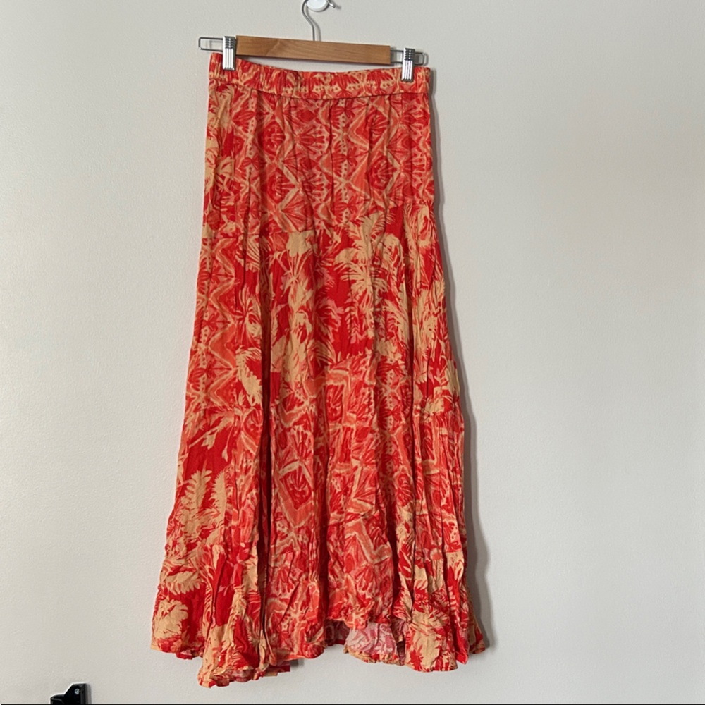 Free People Red and Cream A-Line Skirt